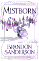 cover artwork for mistborn / the final empire. it is heavily edited to be colorized purple and dithered so that it's barely recognizable as anything.